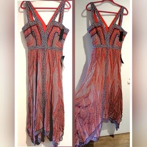 NEW BCBG Maxazaria Women's SILK Dress Aba POPPY red MAXI Flowy V-neck NWT sz 12